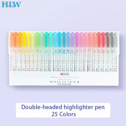 wholesale Markers 25 Colours Highlighters Pastel Markers Dual Tip Fluorescent Pen For Art Drawing Doodling Marking School Office Stationery 230807