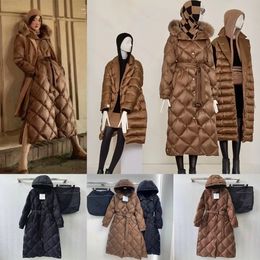 puffer jacket women new winter diamond Chequered waist hooded mid length knee length fashion down coat womens goose designer down coat soft and warm long down jacket