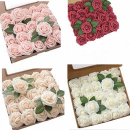 Decorative Flowers Wreaths Artificial Flowers 25pcs Colors Foam Fake Roses with Stems for DIY Wedding Bouquets Bridal Shower Floral Party Home Decorations 231207