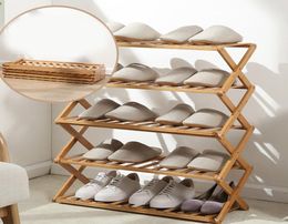 installation folding multilayer shoe rack simple household economic racks dormitory door storage rack bamboo shoe cabinet T29018705