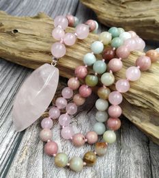 Pendant Necklaces YA4057 Rose Quartzs Pendant ite Serpeggiante Beads Stone Handmade Knot Necklaces 231207