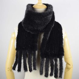 Hand Knitted Mink Hair Scarf Genuine Mink Hair Neck Warmer for Women Fashion Real Fur Scarf with Fringes320t