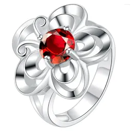 Cluster Rings Butterfly Flower Dark Red Zircon Wholesale 925 Jewelry Silver Plated Ring Fashion For Women /OWFXTAVB HYOTAORJ