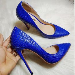 Dress Shoes Sexy Blue High Heels Women Pointed Toe Female Shoes For Ladies Snakeskin Leather Ladies Stiletto Bridal Vintage Pumps D039A 231207