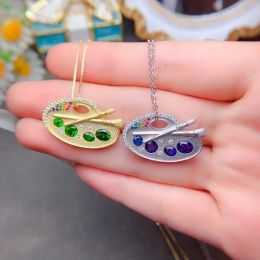 925 Silver Palette Pendant 3mmx4mm 4mmx5mm Total 1c Natural Sapphire Pendant for Girl 3 Layers 18K Gold Plating Sapphire Jewelry