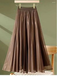 Skirts Spring And Autumn Mesh Skirt For Women Elegant Korea Sweet High Quality Pleated Waist A-line Clothing