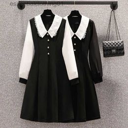 Urban Sexy Dresses Comter dress fe spring and fall new Korean fashion elegant lace splicing design sense knee waist doll collar casual dress L231208