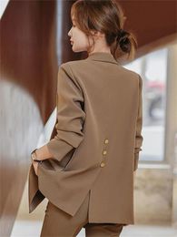 Women's Two Piece Pants Coffee Beige Black Women Formal Pant Sets Lady Jacket and Trouser Female Business Work Wear 2 Blazer Set for Autumn Winter 231207