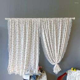 Curtain Korean Small Flowered Short Tier Curtains For Kitchen Farmhouse Bookshelf White Pearl Ruffle Lace Door Partition Decoration