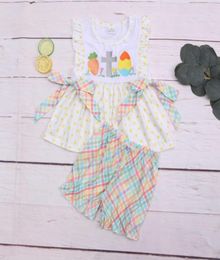 Clothing Sets 18T Easter Girl Pant Set Clothes Twopieces Outfit With Pattern Cross And Eggs Embroidery Beach Pant And White Top Su7781252