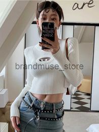 Women's Knits Tees Crop Knit Tops Women Long sleeved Tunic Vest Summer Chic Hollow Out Sexy Sweaters woman Y2K Cothing jumper J231208