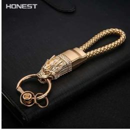 HONEST Dragon Keychains Men Key Chain Car Key Holder Ring Jewelry Bag Pendant Genuine Leather Rope Gift High End Keychain3268