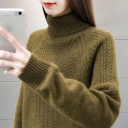 Women's Sweaters Autumn Winter Turtleneck Thick Long Sleeve Knitted Sweater Solid Color All-match Loose Pullover Women Simple Top