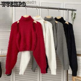 Women's Tanks Camis Halter-neck Imitation Mink Hair Long-sled Sweater Women's Winter Vintage All Wear Knitted Top L231208