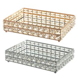 Storage Boxes Makeup tray crystal cosmetics organizer tray used for wedding family vanity decoration fruit cake candles candies jewelry tray 231208