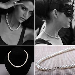 Chains Fashion Delicate Trendy Elegant 8mm White Simulated Pearl Women Girl Chunky Cluster Bib Necklace Jewelry Girls Gift