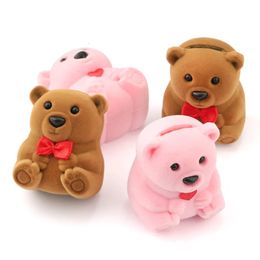 Storage Boxes 1 cute velvet gift box cute bear jewelry box wedding ring box necklace ring box earring holder for jewelry display 231208