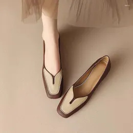 Dress Shoes FHANCHU 2023 Soft Woman Fashion Spring Low Heels Square Toe Mixed Colors Slip On Shallow Out Apricot Beige Dropship