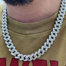 Wholesale Price Hip Hop Cuban Link Chain Necklace 925 Sterling Silver Moissanite Cuban Chain 14mm Baguette Cuban Chain