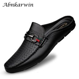 Dress Shoes Luxury Brand Designer Summer Genuine Leather Casual Slip On Half For Men Loafers Flats Slippers N Thin Foot 231208