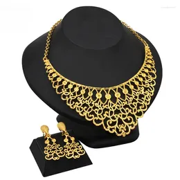 Necklace Earrings Set Trendy Ethiopian Dubai Gold Colour Tassel Long Chain & Earring For Women Wedding Party Gifts