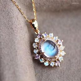 Pendant Necklaces European And American Fashion Pink Blue Gradual Moonlight Stone Necklace Simple Personality Light Luxury Women Clavicle