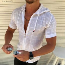 Men's T-Shirts 2022 hot sale Fashion Long/Short sled Hoodie Zipper T shirt Men clothing Summer Solid Colour Casual Plaid print Open Stitch Th L231208