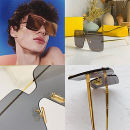 Fashionable square borderless runway sunglasses with metal lines on the mirror surface enhancing the sense of three dimensionality and gold metal slim legs 40073U