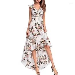 Casual Dresses Women Summer Vintage Boho Long Maxi Dress Floral Sundress Printing Backless Evening Party Sleeveless Irregular