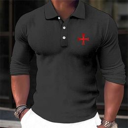 Men's T-Shirts 3d Crusaders Buttons Long Sles Hoodie Tops Quick Dry Man Fashion Clothing 2023 Winter Casual Tee Oversized 5xl Pullover L231208