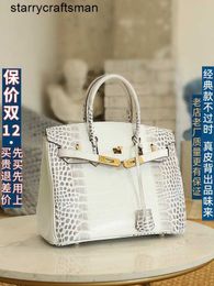 Himalaya Crocodile Handbag Tote Bags Top Layer Cowhide Crocodile Pattern One Shoulder Handbag Himalayan White Platinum Bag Large Temperament Leather HBDY