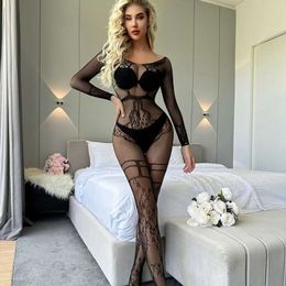 Sexy Porn Transparent Underwear Women Erotic Lace Fishnet Bodysuit Open Crotch Hollow Out Stocking Sex Lingerie Set for Ladies