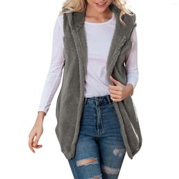 Women's Vests Plush Composite Vest Jacket Women Attumn Winter Solid Sleeveless Outerwear O Neck Pocket Two Ways Wear Button