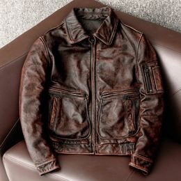 Men's Leather Faux Leather Spring And Autumn Genuine Leather Jacket Men Vintage Cowhide Coat Casual Men Flight Suit Clothing Size S-5XL 231207