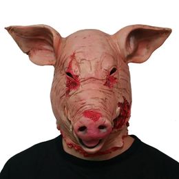 Party Masks Scary Animal Latex Mask Halloween Costume Carnival Masquerade Cosplay Props Bloody Pig Head Butcher Horror Adult 231207
