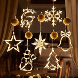 Other Festive Party Supplies Christmas LED Light Snowflake Santa Hanging Sucker Lamp Window Ornaments Decoration for Home Xmas Navidad 2023 Year Decor 231207