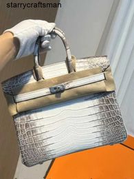 Himalaya Crocodile Handbag Tote Bags 2024 New Cclass Womens Bag Made of French Himalayan Crocodile Skin Handmade Customised Bk25cm Silver Buckle HB1N