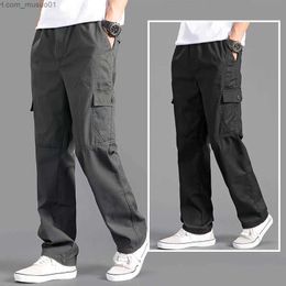 Men's Pants New Cargo Pants Men's Loose Straight Oversize Clothing Solid Grey Versatile Work Wear Black Joggers Cotton Casual Male TrousersL231113