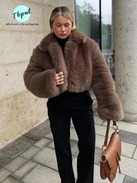Women's Fur 2023 Fashion Faux Thickened Coat For Ladies Casual Fluffy Turn-down Collar Long Sleeve Coats Female Warm Loose Overcoat