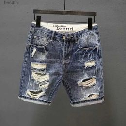 Men's Jeans New Style Ripped Denim Shorts Men's Clothing 2023 Summer Thin Five-point Korean Casual Youth Straight Trousers Boutique ClothingL231208