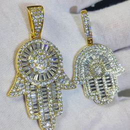 Pendant Necklaces Nuoya High Quality Jewellery Men Women Hamsa Hand of Fatima Iced Out Pendant Hip Hop Necklace 231207