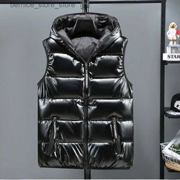 Men's Vests #3625 Autumn Black Silver Red Gold Sleeveless Jacket Men Shiny Surface Slim Casual VestCoat For Men Short Vest Waistcoat Warm Q231208