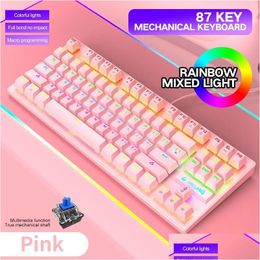 Keyboards K2 Mechanical Keyboard Gamer Rgb Rainbow Backlight Gaming 87-Key Green Axis Switch Usb Interface For Pc Laptops Drop Deliver Dhuj2