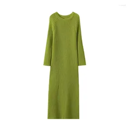 Casual Dresses YENKYE Sexy Women Green Knit Maxi Dress Long Sleeve O Neck Female Autumn Winter Slim Sweater Party Vestidos