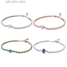 Chain New 925 Sterling Silver Sparkling Heart Tennis Bracelet For Women Fashion DIY Gift Jewellery YQ231208