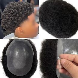 4mm Afro Curl Hairpiece Male Wigs Human Hair Toupee Full PU Base Toupee For Black Men