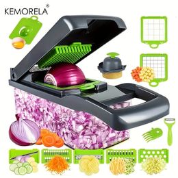 Fruit Vegetable Tools 16 in 1 Multifunctional Vegetable Slicer Cutter Shredders Slicer With Basket Fruit Potato Onion Mincer Chopper Carrot Grater 231207