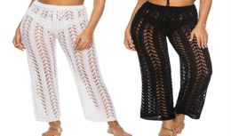 Solid Crochet Bikini Cover Up Long Beach Pants See Through Swimsuit Coverup Pant Wide Leg Beach Coverups Swimming Suit Women267a4818120