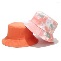 Berets 2023 Tie-dye Bucket Hat Men Women Fashion Double-sided Wearing Basin Panama Female Summer Outdoor Leisure Sun Cap