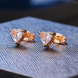 Stud Earrings Love Heart For Women Korean Style Princess Cut Zircon Rose Gold Color Ear Ring Accessories Jewelry Gift